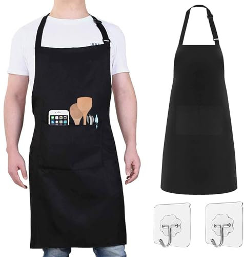 QEEROYO Tablier de Cuisine, Tablier de Chef Noir, Tablier de Cuisine pour Homme, Tablier de Cuisine Etanche, Chef Tablier pour Barbecue, Professionnel Tablier pour Hommes Femmes