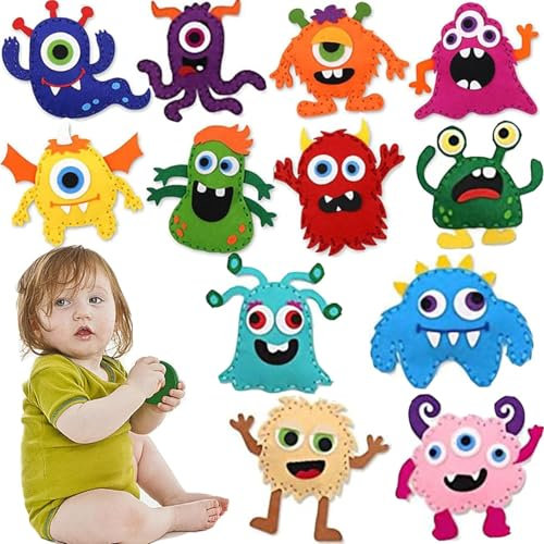 WSNDM 10 Stück DIY Nähset Tierformen Filz Bastelset für Kinder und Anfänger, Tiere Nähen Bastelset, mit Füllwatte, Plastiknadeln, Gefüllte Filz Plüsch Ornamente für Handwerk