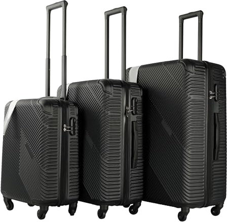 Neo 3 Piece Hard Shell Luggage Suitcase Set ABS Expandable Handle Lightweight Durable Trolley Travel with 360 Spinner Wheels Inbuilt Lock 20 24 28 (Black)