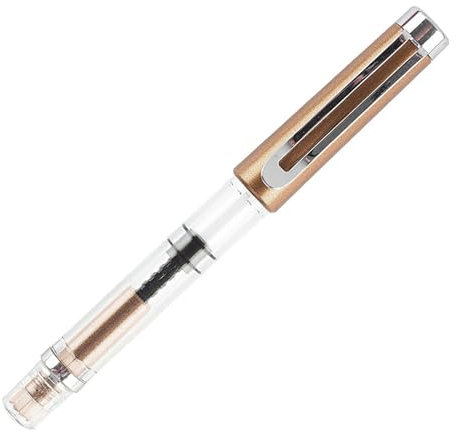 PERZOE Daily Writing Tool Hand Polished Pen Ergonomic Fountain Anti-Slip Design High Ink Capacity Vacuum Filling System Stainless Steel Nib Lightweight Golden