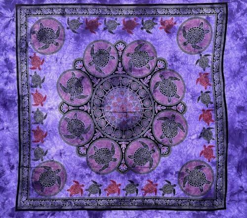 Copritutto Grande Tartarughe 210x240 cm Telo Mare copri Divano in 100% Cotone Riciclato Copriletto Etnico (Viola)