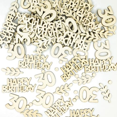 qingmeng 100 Stück Konfetti 30. Geburtstag Holz, 30 Streudeko Geburtstagsdeko Tisch, Luftschlangen 30 Tischdeko Geburtstag Mann Frau 30 Jahre Dekoration