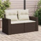 Homgoday Gartensofa 2-Sitzer mit Kissen Balkonsofa Balkonmöbel Terrassensofa Rattansofa Sofa Couch Loungesofa Gartenlounge Gartenbank Sitzbank Gartenmöbel Poly Rattan Braun und Cremeweiß