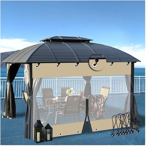 Pannelli Laterali per pergola, tendaggi Impermeabili, Tende da Patio per Esterni, Resistenti, con Occhielli, per Portico Esterno Personalizzabile (Beige Trasparente, 4 x 5 m)