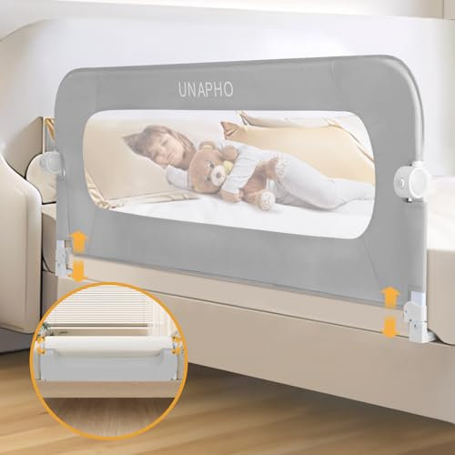 UNAPHO Bettgitter für Kleinkinder, zum Herunterschaukeln von Kinderbetten, Doppelbett, Queen-Size-Bett, Etagengröße, extra hohes Kinderbettgitter mit verstärktem Anker-Sicherheitssystem (grau, 150 cm