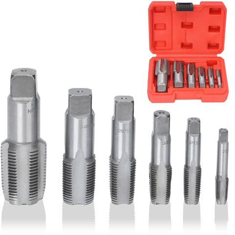 aleawol 6-teiliges NPT-Rohrgewindebohrer-Set, Gewinde Sanitär NPT Gewindebohrer Set mit Aufbewahrungsbox, 1 Zoll, 3/4 Zoll, 1/2 Zoll, 3/8 Zoll, 1/4 Zoll, 1/8 Zoll