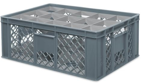 BRB Gläserkiste 600x400 mm für 15, 24, 33 oder 40 Gläser, farbig (Grau, für 15 Gläser Ø 109 mm, Glashöhe max 205 mm)