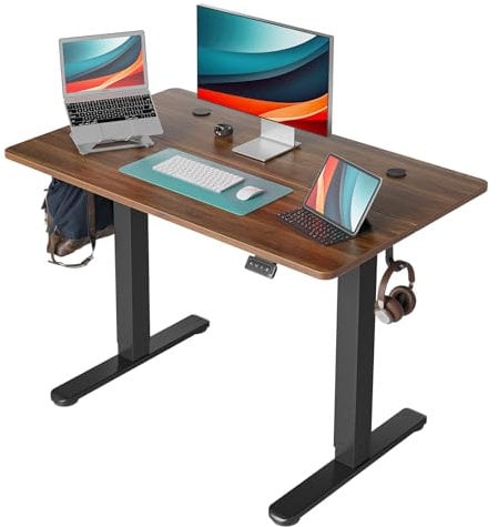 Cubiker 100 x 60 cm höhenverstellbarer elektrischer Stehtisch, T-Beine aus Stahl mit Funktions-Speichersteuerung, Antikollisionssystem, schwarzer Rahmen/Schwarze Walnuss-Tischplatte