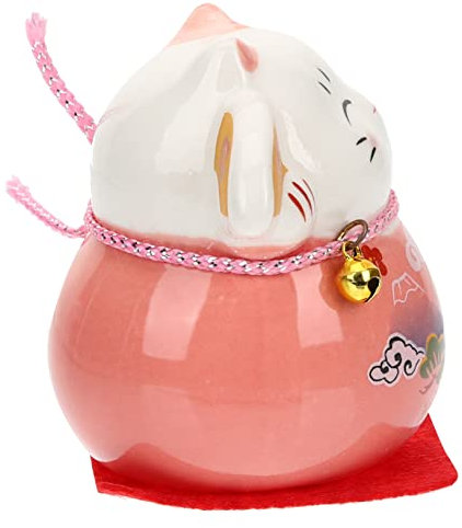 ULDIGI Lucky Cat and Traditional Ceramic Figurines Pink Miniature Home Ornament Japanese Desktop Decoration Feng Shui Lucky Charm Gift for Car and Office Desk Random Color