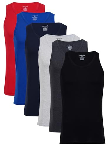 Men’s Vests Assorted Plain Colours - New Improved Fit, Cotton Rich, Sleeveless Undershirts, Pack of 6 - UK Size Assorted, 5X Large