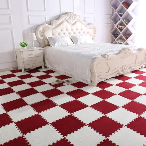 Gsogcax 10PCS Foam Play Mats for Floor 30x30cm Rugs for Living Room Soft Shaggy Rug Baby Large Interlocking Foam Play Mat Carpet Squares Anti-Skid Floor Carpet - Red