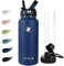 OcTecho Metal Water Bottle with Straw, 950ml Stainless Steel Water Bottle 2 Leakproof Lids, BPA Free Double Walled Vacuum Insulated Water Bottles Thermal for 12h Hot & 24h Cold,for Man,Woman-Navy