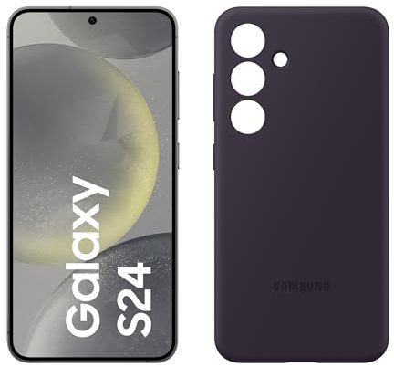 Samsung Galaxy S24 AI Smartphone, 8 GB RAM, 128 GB Speicher, Onyx Black, 3 Jahre Herstellergarantie + Silicone Case Dark Violet
