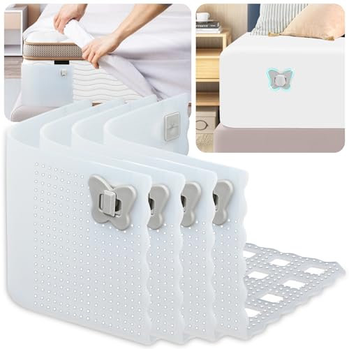 Hydream Bettlakenspanner, 4 Stück Verstellbar Bettlaken Spanner Spanngurte Lakenspanner Bettlakenhalter Matratzenspanner mit Feste Clips, Anti-Rutsch Bettwäsche Spannbettlaken Halter (Transparent)
