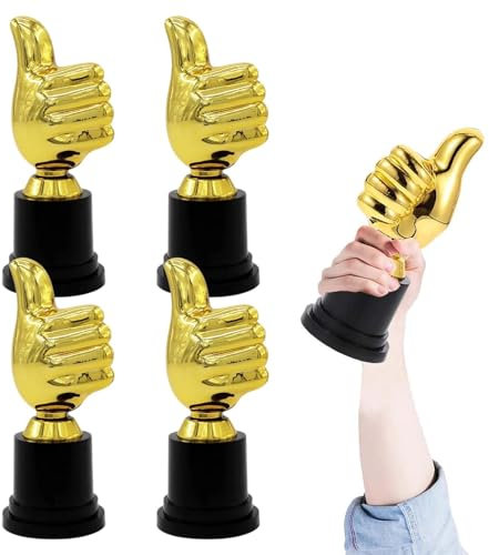 CANCYCC 4 Stück Pokale Kinder, Goldener Daumen Trophäe, Medaillen für Kinder Trophäe, Pokal Daumen Hoch, Kindergeburtstag Pokal Fussball, Pokal für Preisverleihung, Sport Gewinner und Partypreis