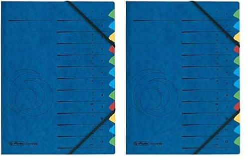 herlitz 5001128 Ordnungsmappe Quality 1-12 / A-Z, A4, 12 Fächer mit Gummizug, 1 Stück, blau (bunt) (Packung mit 2)