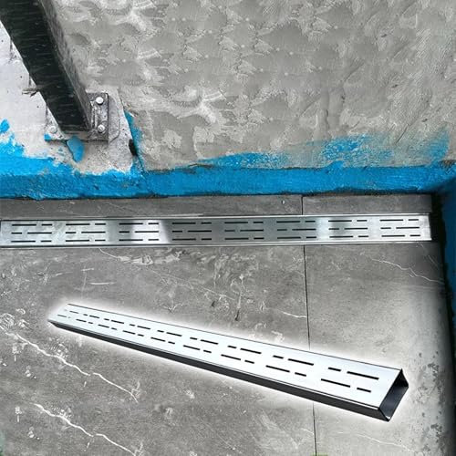 Edelstahl-K-Ablauf-Set für Auffahrt/Terrasse/Badezimmer/Garage, strapazierfähig, L-Form/gerades Graben-Ablaufsystem mit Gully-Sieben, Metallrost, 15 x 4 cm, Ecke.