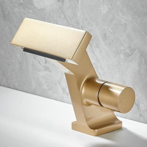 ZYCDP Waschtischarmatur Wasserfall, Einhebelmischer Bad Armatur Waschbecken Messing Mattes Gold