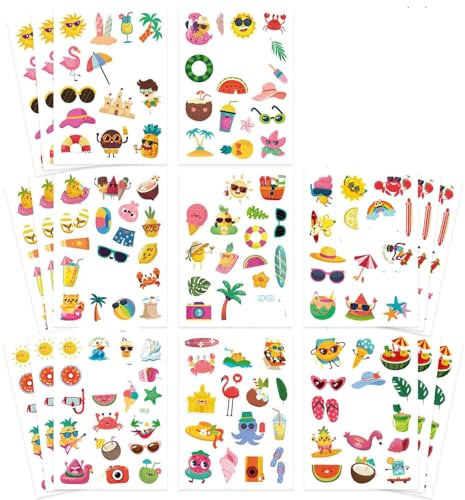 Sommer Strand Aufkleber 387 PCS Sommer Sticker Kinder Scrapbook Travel Sticker Set Fotoalbum Hawaiiaufkleber für DIY, Partygeschenke, Scrapbooking Deko (A)