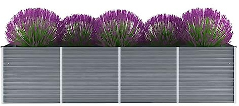 Refined Pflanzkübel Pflanzbeet Gemüsebeet Gartenbeet Frühbeet Blumenkasten Pflanzkasten Garten Verzinkter Garten-Hochbeet Verzinkter Stahl 320x80x77 cm Grau