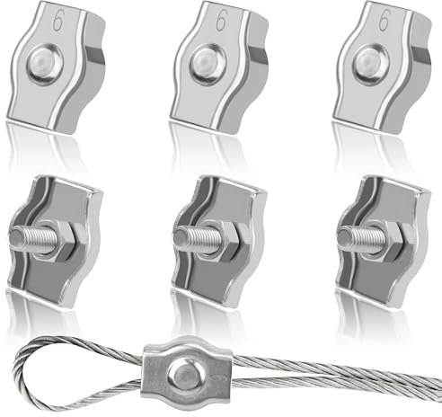 Tunejoy Serre-Câbles en Acier Inoxydable M6 Pince de Câble Métallique Clips pour Fixe 6mm Câble Métalliques Cordes à Linge Voiles de Soleil 6 Pièces