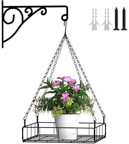 NADAMOO Wall-Mounted Plant Bracket and Basket Set – Metal Hanging Planter Kit for Indoor/Outdoor