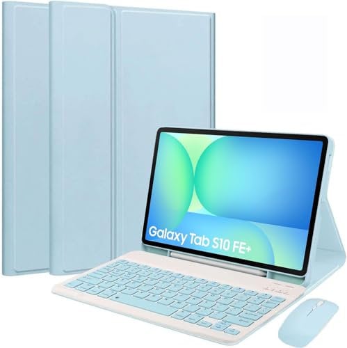 EHLCYS Keyboard Case for Samsung Galaxy Tab S10 FE+ Plus 13.1 Inch 2025 Model (SM-X620/X626), Magnetic Removable Bluetooth German QWERTZ Keyboard with Pen Holder and Mouse,Blau