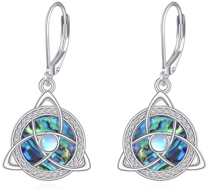 DAYLINLOVE Keltische Knoten Ohrringe 925 Sterling Silber Mondstein Keltische Knoten Hänger Leverback Ohrringe Trinitäts Schmuck Geschenke für Frauen Mütter Freunde