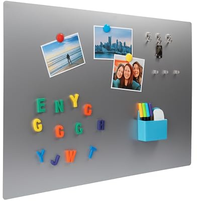 Ooivie A4 Magnetic Board for Wall (210 x 300mm, No Holes) – Brushed Stainless Steel – Magnet Board for Fridge, Lockers, Kitchen or Desk – Compact Magnetic Notice Board