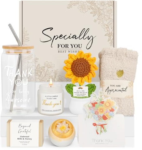 Thank You Gifts for Women, Teacher Appreciation Gifts, Thank You Baskets for Coworker Teachers Friends Mum Employees Nurse Secretary with Thanks Cards, Awesome Glass Cup