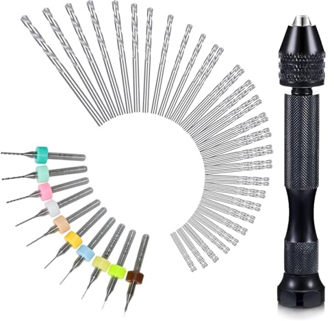 57-Piece Hand Drill Set with Pin Vise, 46 Micro and 10 PCB Mini Bits for Resin, Polymer Clay, Crafts, and DIY Jewelry (Random Color)
