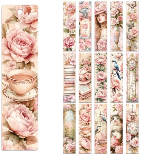 Peacoblue 30 Stickers Marque-Page UV DTF, Fleurs rétro roses | Autocollants Transfert Imperméables pour Marque-Pages Acrylique, Plastique et Métal, DIY Lecture et Loisirs Créatifs