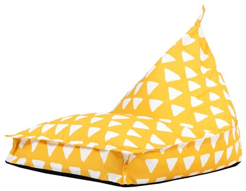 Icon Dreieck Druck Sitzsack Kinder, Gelb, Webstoff, Sitzsack-Liege mit Füllung, Bequemer Kinder Sessel, Kuschelsessel, Lese Sessel, Schlafzimmer, Kinderzimmer, Spielzimmer