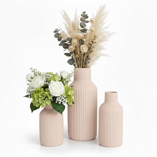 Relaxdays Vasen 3er Set, Blumenvasen, 3 versch. Größen, Frisch- & Trockenblumen, Dekovase Keramik, Tischdeko, Farbwahl