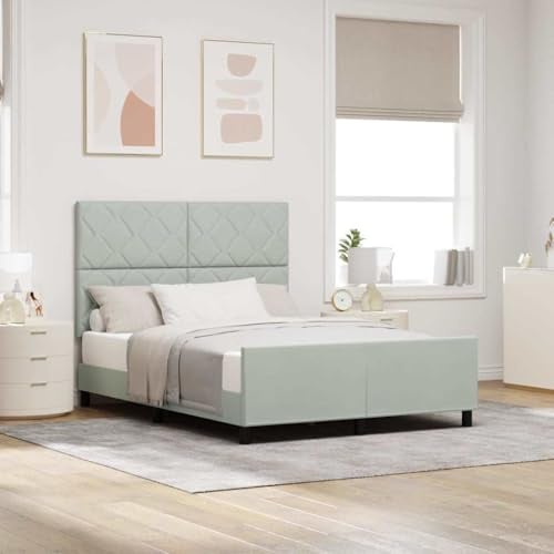 Runheo Boxspringbett mit Kopfteil Hellgrau 140 x 200 cm, Samtbezug, verstellbares Kopfteil, Stabiler Holzrahmen, modernes Design für Schlafzimmer