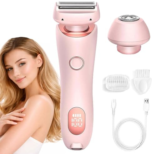 Boulina Rasierer Damen, 2-In-1 Glisse Pro Rasierer, GeräT Leicht Zu Reinigen, Nass & Trocken, Lange Nutzungsdauer, Wasserdicht, Ergonomisch für Beine, Achseln & Bikinizone (Rosa)