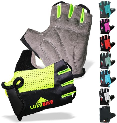 LuxoBike Bike Gloves for Men Cycling Biking Gloves Women - Padded Shock Absorbing Bicycle Riding, Anti-Slip Breahtable Half-Finger 's for Mountain Biker Ebike