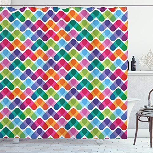 ABAKUHAUS Coloré Rideau de Douche, Vif et Géométrique, Tissu Ensemble de Décor de Salle de Bain avec Crochets, 175 cm x 200 cm, Multicolore