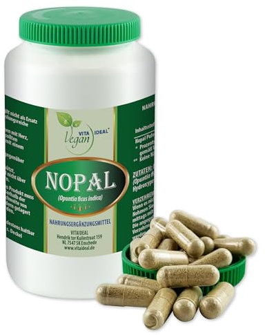 VITA IDEAL Vegan® NOPAL 90 KAPSELN - Feigen - Kaktus - Opuntia - Tagesportion 800mg FEIGENKAKTUS reines Pulver. Pflanzlich, natürlich und ohne Zusatzstoffe