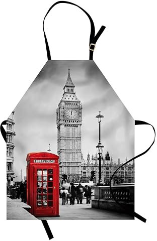 ABAKUHAUS London Kochschürze, Telefonzelle Big Ben, Unisex-Küchenlätzchen mit verstellbarem Hals für Kochen Gartenarbeit, 67 cm x 80cm, rot Grau
