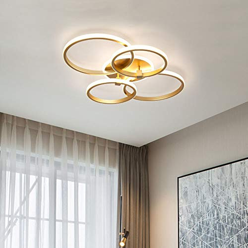 Deckenlampe Schlafzimmer Wohnzimmerlampe Modern Rund Ring Design Gold LED Dimmbar Büro Esszimmer Badezimmer Flurlampe Fernbedienung Decken Pendelleuchte Chic Acryl Schirm Küchen Deko Deckenleuchten