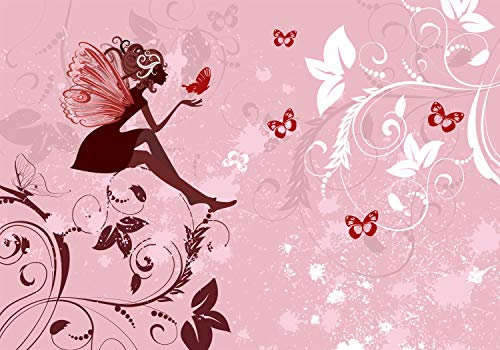 wandmotiv24 Fototapete Elfe Schmetterlinge Ornamente, XS 150 x 105cm - 3 Teile, Wanddeko, Wandbild, Wandtapete, Elfen rosa Fee Fantasy M6590