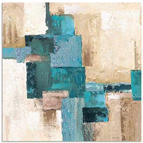 ARTland Wanddeko Wandbild Alu Verbundplatte für Innen & Outdoor Bild 50x50 cm Quadratisch Gemälde Modern Abstrakte Kunst Türkis S7HX