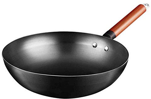 WRMIGN Induction Cookware Skillet Cast Iron,Uncoated Nonstick,Chinese Wok with Handle,Food Gift Sets for Couple,32CM