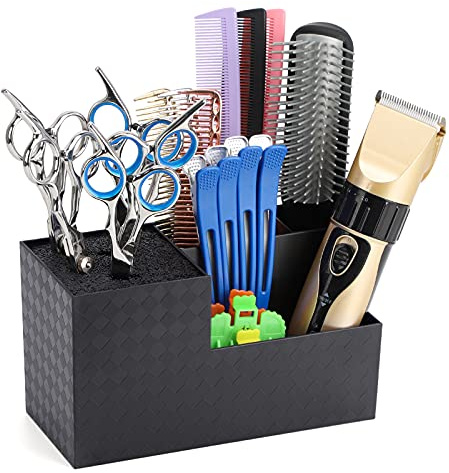 Segbeauty Scissor Stand Large, 6 Grid Salon Hairdressing Barber Supplies Organizer Holder, Professional Hair Cutting Tools Storage Case for Scissor Comb Hair Brush Barber Accessories Black