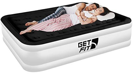 Get Fit Air Bed with Built In Electric Pump - Premium King Size - Blow Up Bed with 2 x Free Pillows - Elevated Inflatable Air Mattress for Outdoor, Camping, Tents - White/Black
