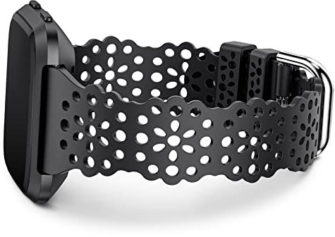TOYOUTHS Lace Silikon Armband Kompatibel Mit Fitbit Versa 2/Lite/SE - Weiche Sport Solo Loop Blume Ausschnitt Spitze Ersatzarmband für Frauen, Schwarz