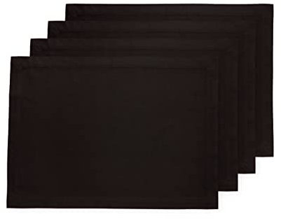 Solino Home Schwarze Tischsets aus Baumwollleinen, 4 Stück, maschinenwaschbar, 35,6 x 48,3 cm für den Sommer, Dru