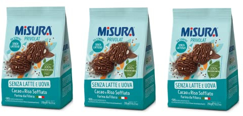 3x Misura Privolat Cacao e Riso Soffiato Kekse mit Puffreis und Kakao ohne Milch und Eier 290g biscuits
