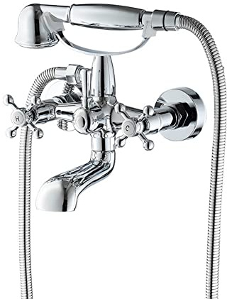 Mitigeur Baignoire Robinet Baignoire Avec Douchette À Main, Style Antique Chromé Laiton Mural Double Poignée Mitigeur Douche, Robinet Bain